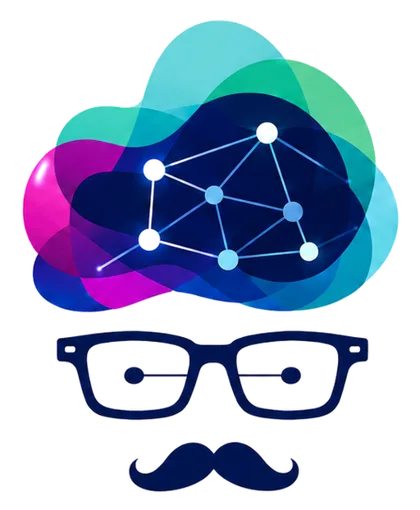 The Nerdster mascot — glasses, a moustache and a brain full of connected ideas